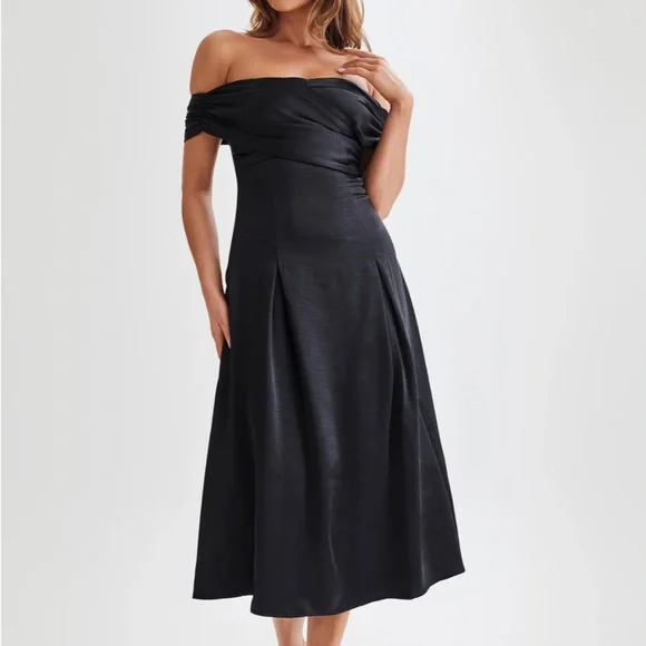 blue dress for baby girl Rinna Satin Halter Maxi Dress / Black | Meshki main image 0